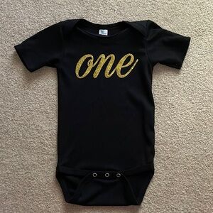 Black One Piece Bodysuit Gold Glitter One